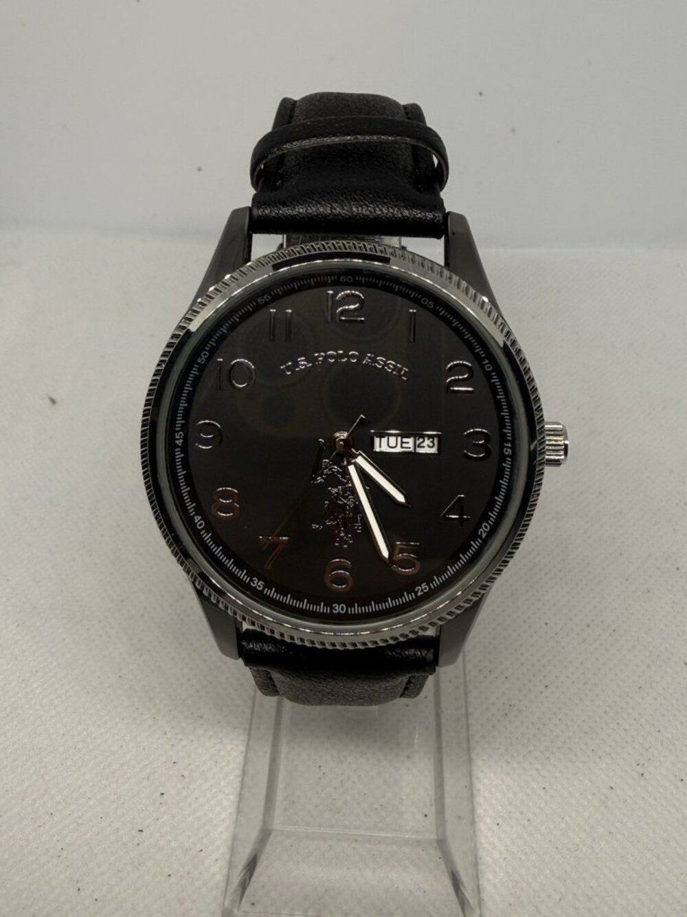 U.S. Polo Assn. Classic USC50702WM Mens Black Dial Day Date Leather Watch